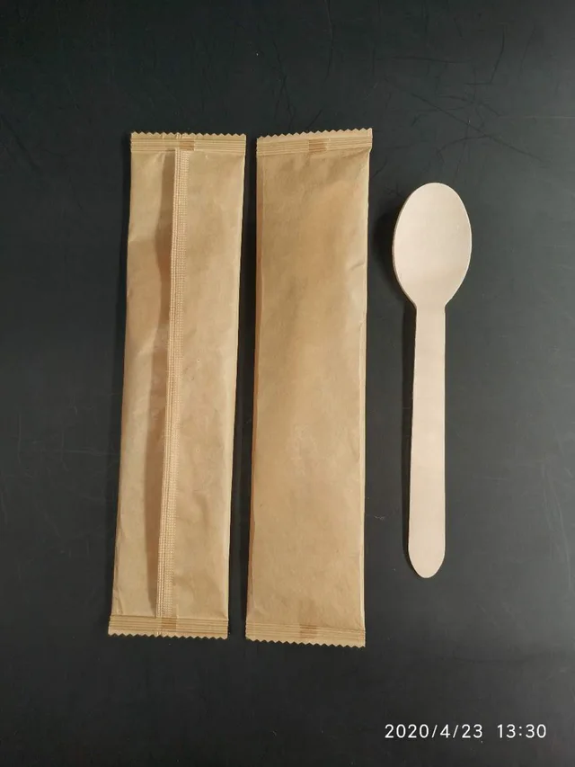 Wooden disposable cutlery set pack 100% compostable kit 1 in 1