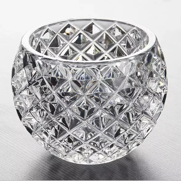 Glass candle transparent round rhomboid convex design household sitting room table office decoration decoration