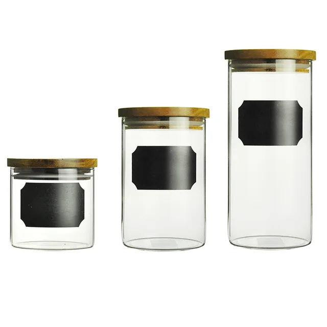 Storage set, acacia lid with silicone, "black board"decal, Chalk