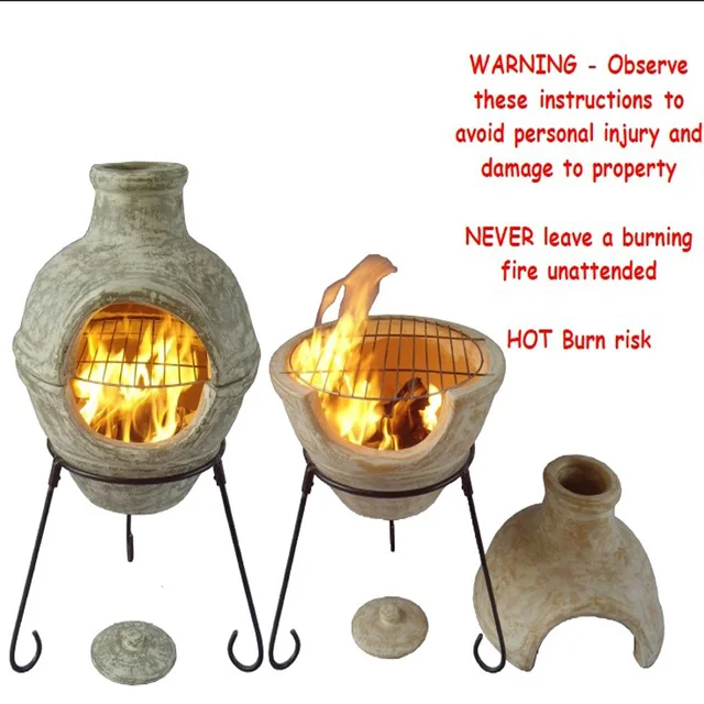 Clay chimenea BBQ in Garden
