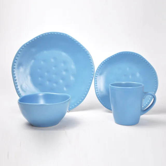 16pcs stoneware matt finished solid color dinner set with embossement