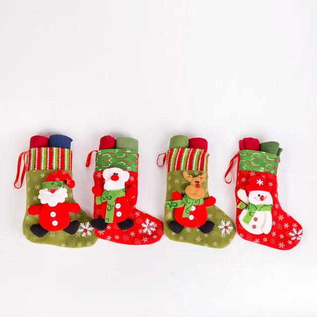 Christmas kitchen towel tea towel with santa sock gift packing sets、tea towel printing / tea towel/
