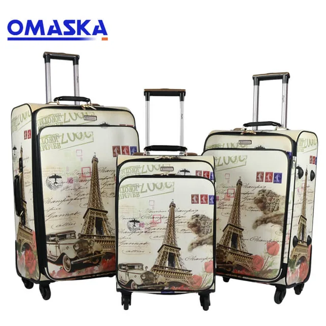 -1- PU printing 3pcs set 20″24″28″ custom logo Omaska brand China famous luggage factory