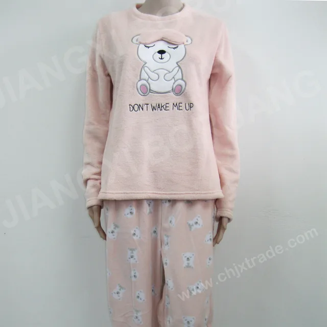 Ladys 3D embroidery coral fleece top and pant