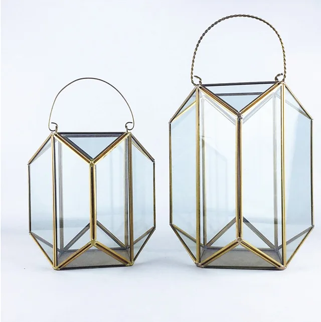 Vintage Portable Copper lantern Geometric Candle Lantern Candle Holder For Wedding Home Decoration