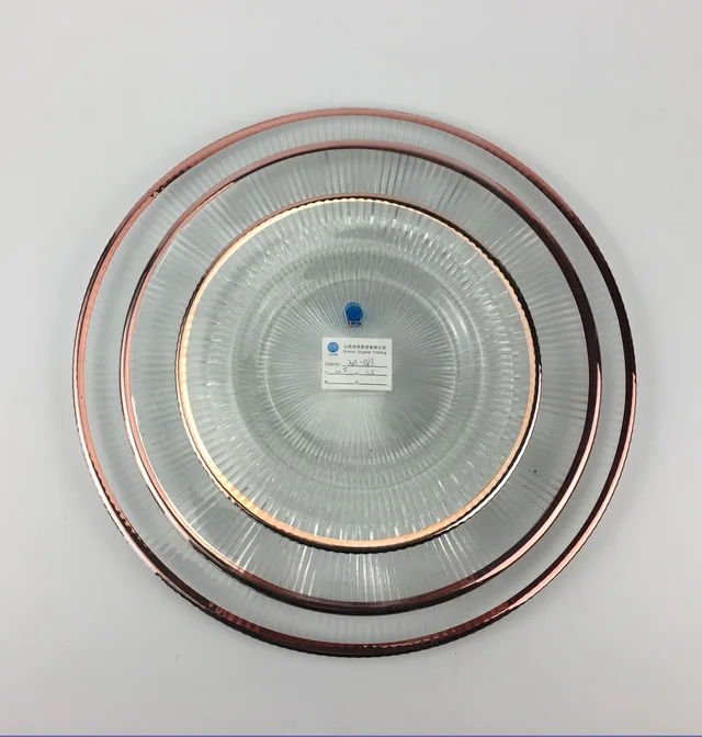 Set Of 3 Rose Gold Rim Glass Charger Plates