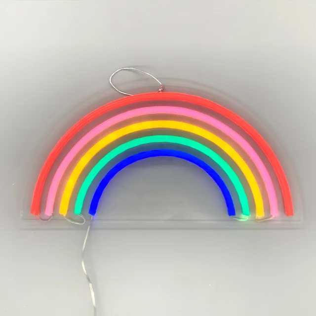 14.96"L Acrylic "Rainbow" Wall Decor, Red/Pink/Green/Yellow/Blue Neon Lights(UL/CE Adapter required, and included)