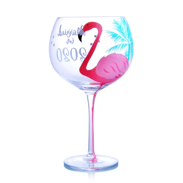 Long stem and large capacity wine glass, flamingo design glass cup