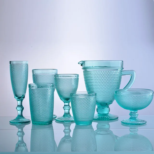 Retro glassware set with sky blue color