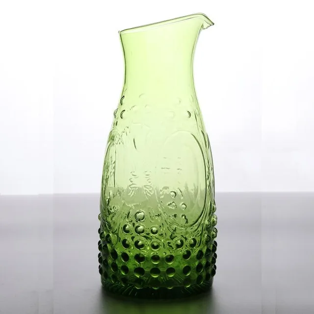 Solid Green Color Carafe And Wine Goblets Collection