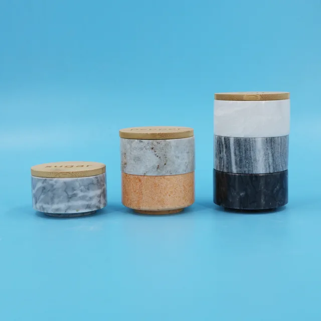 Salt jar sugar bottle pepper jar marble spice jars with bamboo lid