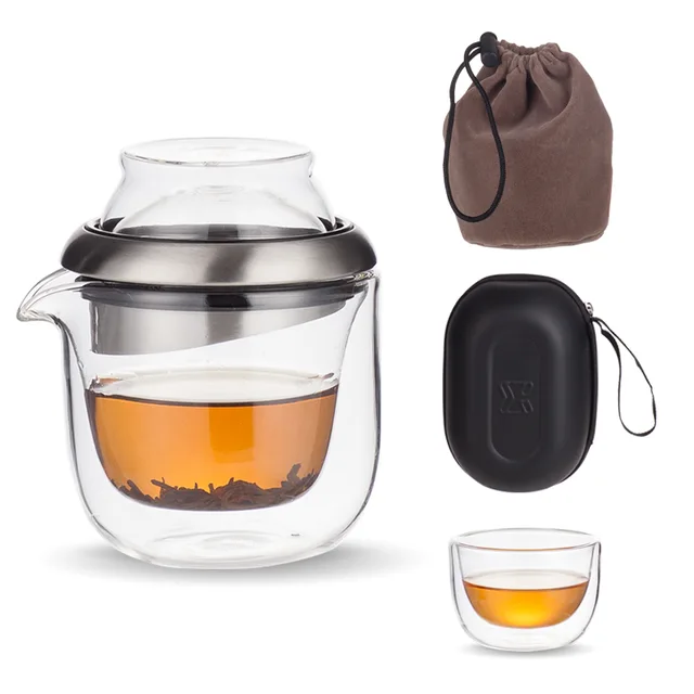 Portable glass tea set with carrying case