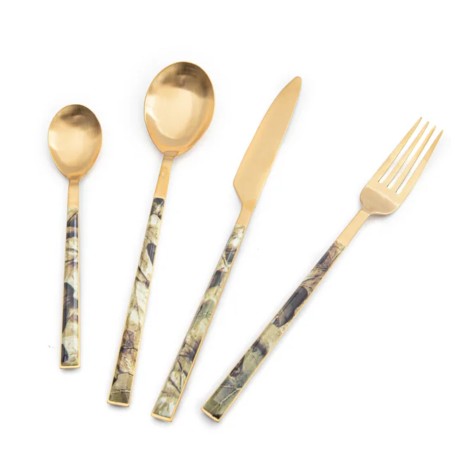 Stainless steel matter gold flatware cutlery set for home decoration