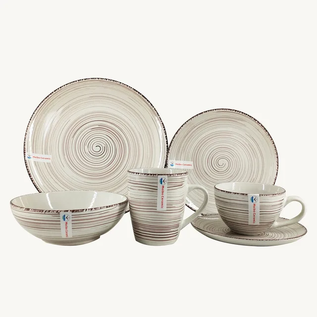 White stoneware solid color glazed with retro rim 30pcs dinner set