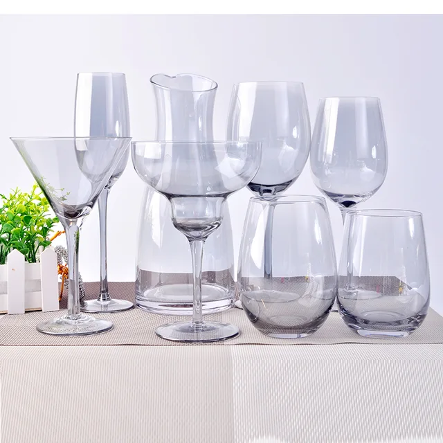 Set 8 Glass Drinkware with Smoke Color