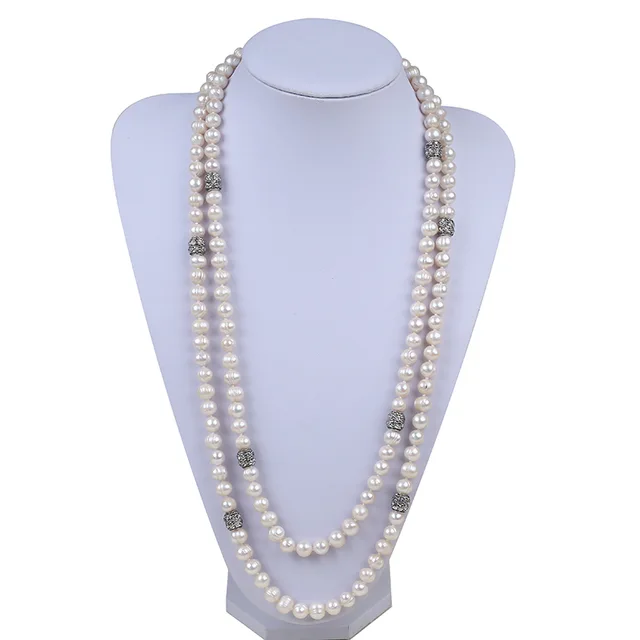 Potato Pearl with Diamond Ball Endless Long Necklace, Sweater Chain