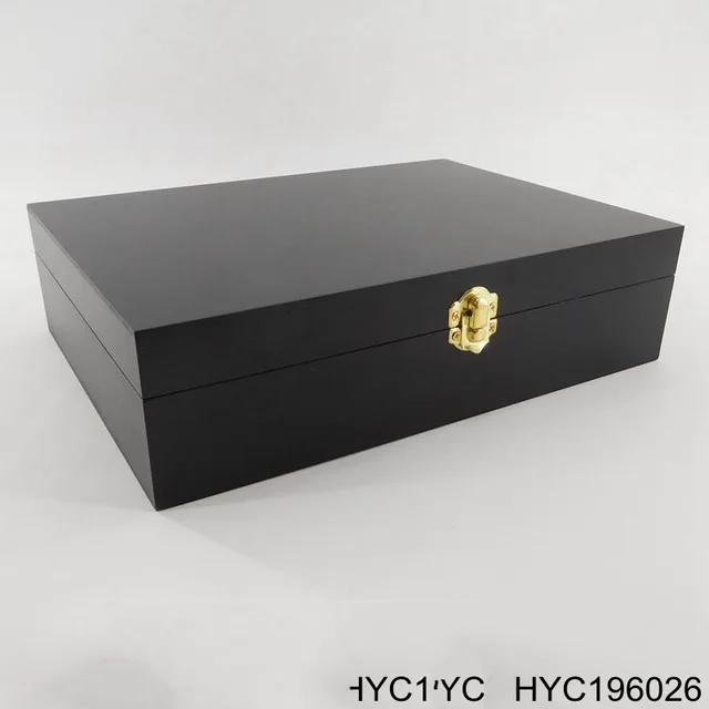 Black MDF wood box with hinged lid