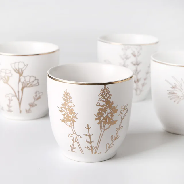 Tea cups, gold flowers, 150ml, 4/set