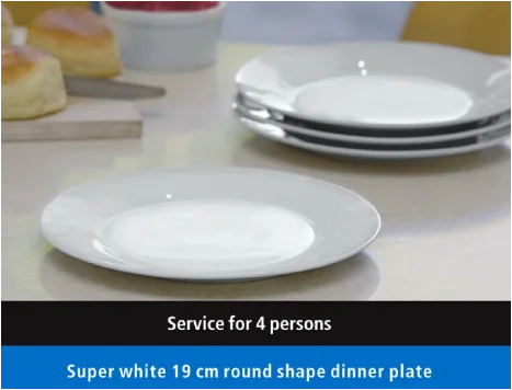 4pcs 7.5" Round Shape Dessert Plate Super White