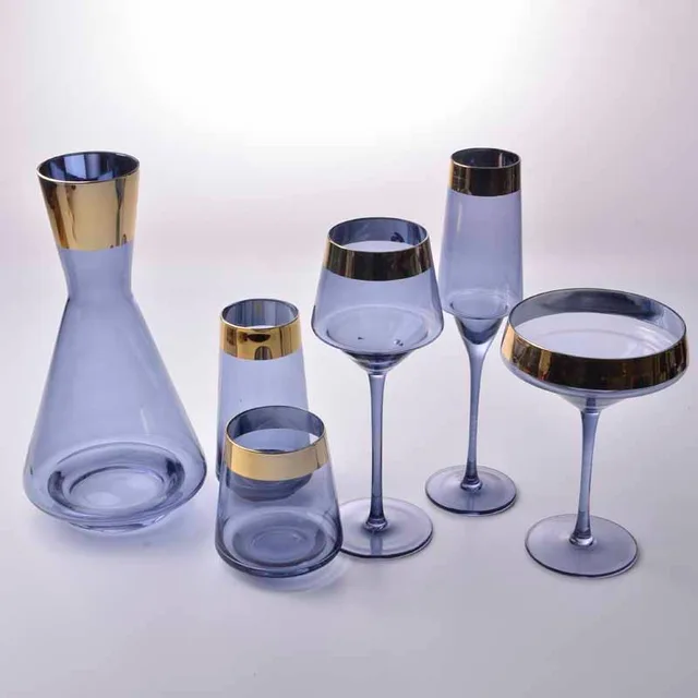 7 pieces blue glass cup set for dinner, high quality for sale