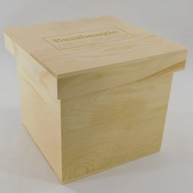 Natural unfinished pine wood box with lift lid