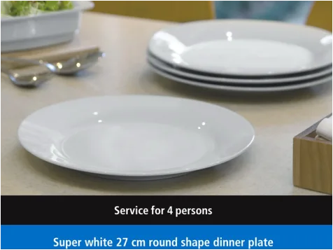 4pcs 10.5" Round Shape Dinner Plate Super White