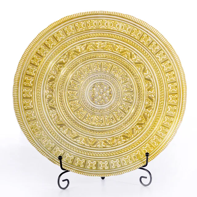 Retro palace style golden glass charger plate, household hotel table supplies