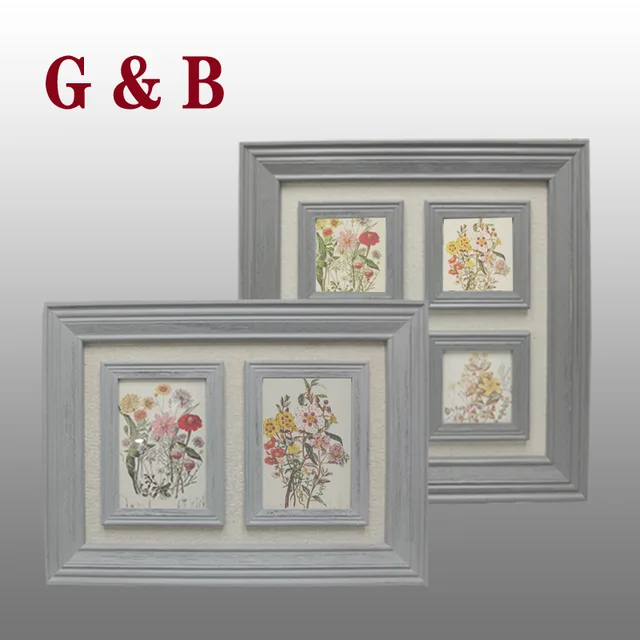 G14903/07 4-4x4"/2-5x7" Grey Pine Wood Photo Frame