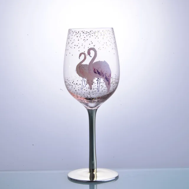 Flamingo wine glass, high-quality customized logo wine glass, electroplated golden stem wine glass