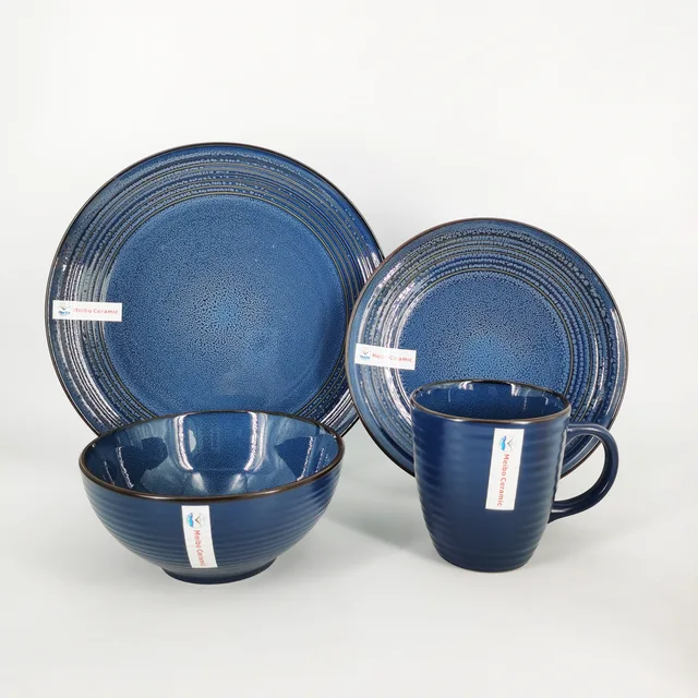 Embossed stoneware two tone color glazed reactive glazed 16pcs dinner set