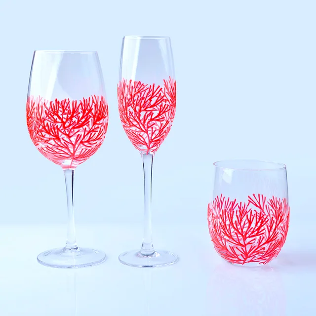 Set 3 Hand Made Red color Coralline Glassware