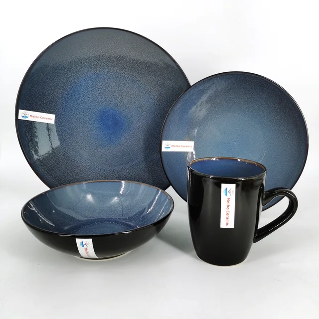 Blue stoneware two tone color glazed reactive glazed 16pcs dinner set