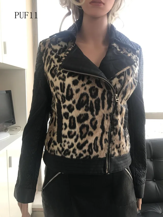 Ladies Print Embroider With Fur Pu Jacket