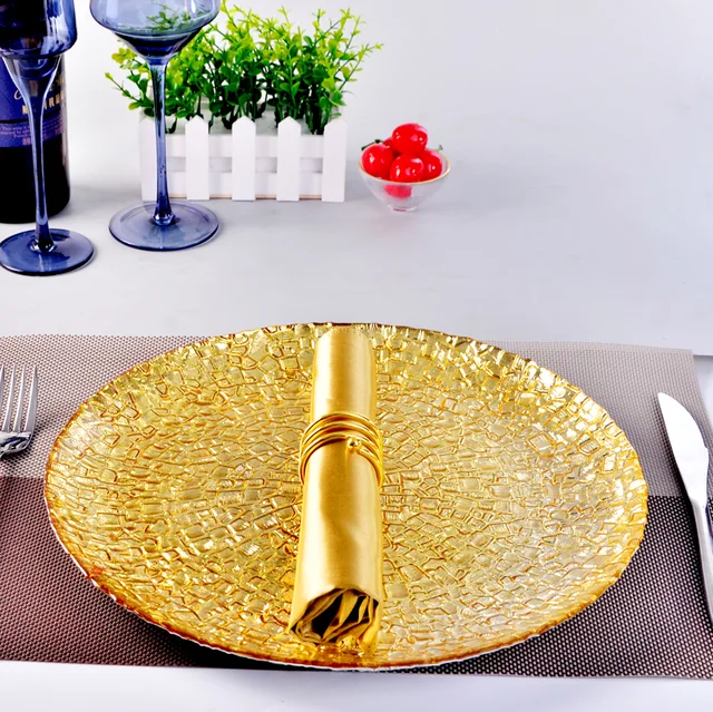 Electroplating gold bark grain glass charger plate, fruit plate, cake stand