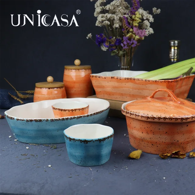 Ceramic Bakware Round Casserole With Cover Rectangular Baking Dish Oval Baking Pan Storage Jar Round Ramekin