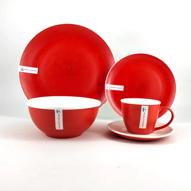 New bone china solid color glazed with rim 16pcs dinner set