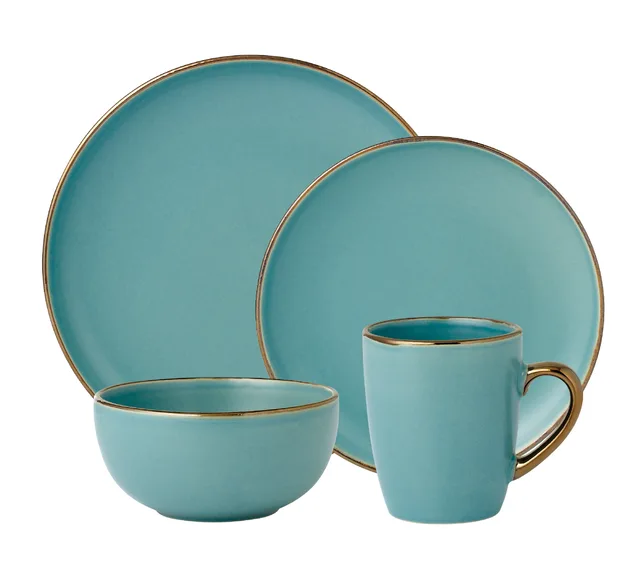Stoneware Solid Color Glaze Dinner Set with Gold Glaze Rim