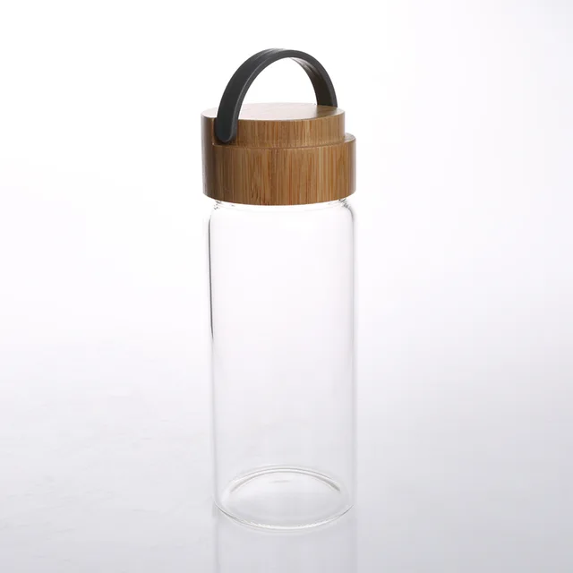 Wood lid borosilicate glass drinking bottle
