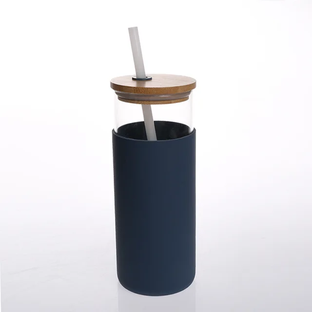 Wood lid borosilicate glass drinking bottle