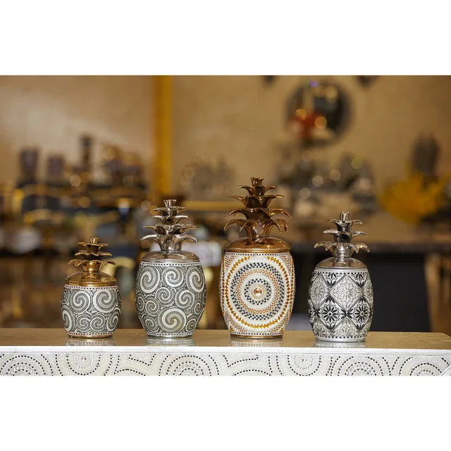 Pineapple shape collection with stones pot with lid
