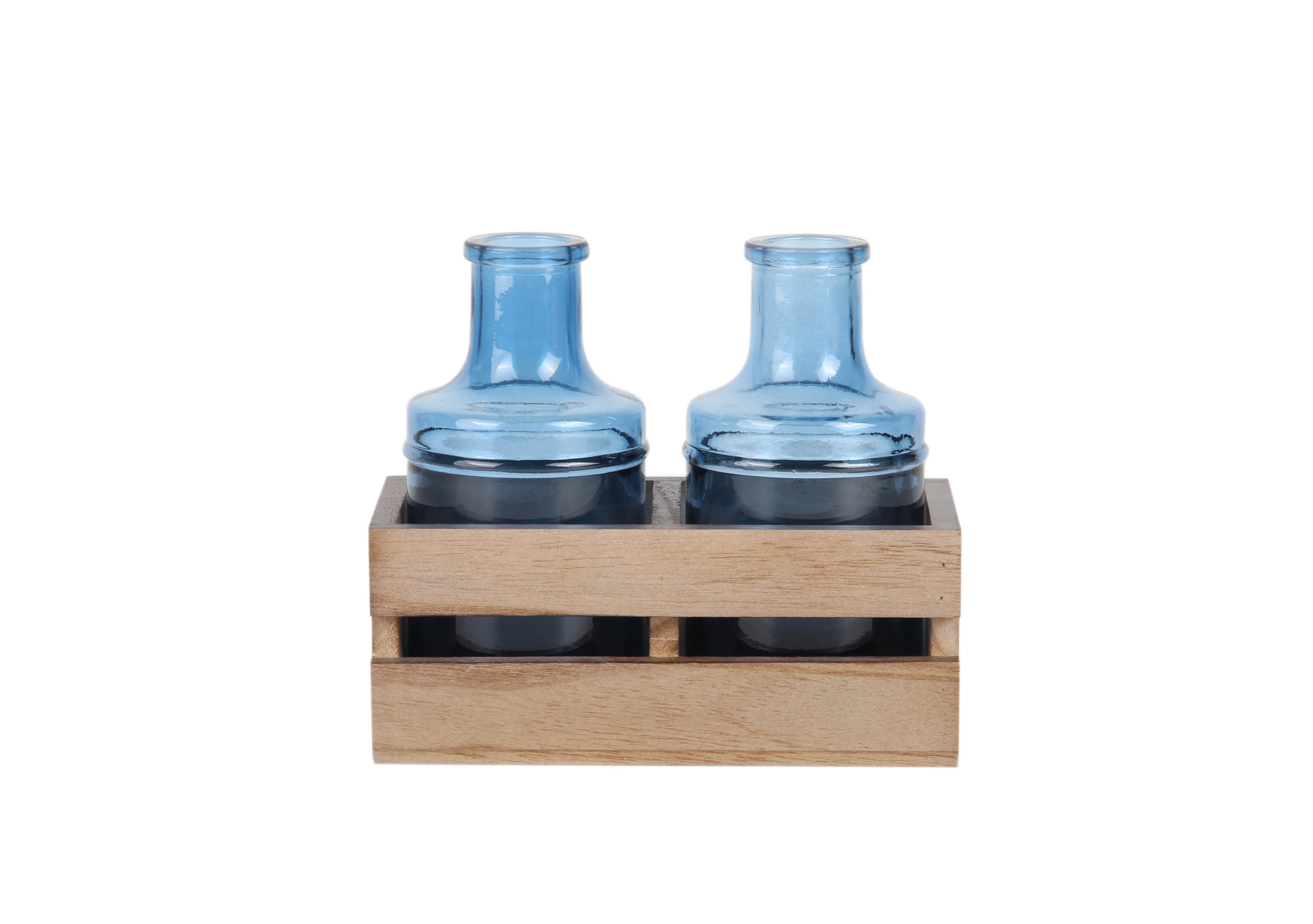 Bottle vase with wood crate
