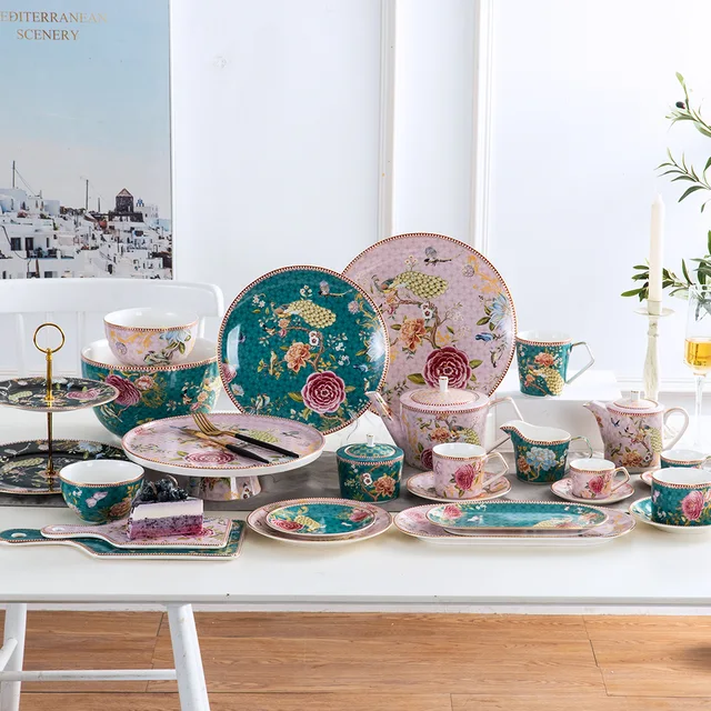 Decal Flower shape ceramic dinner set