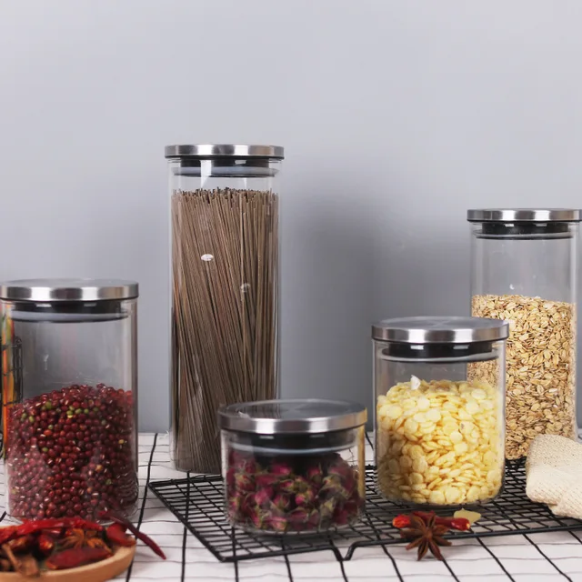 High borosilicate glass storage jar with metal lid glass kitchen canisters glass food storage jar