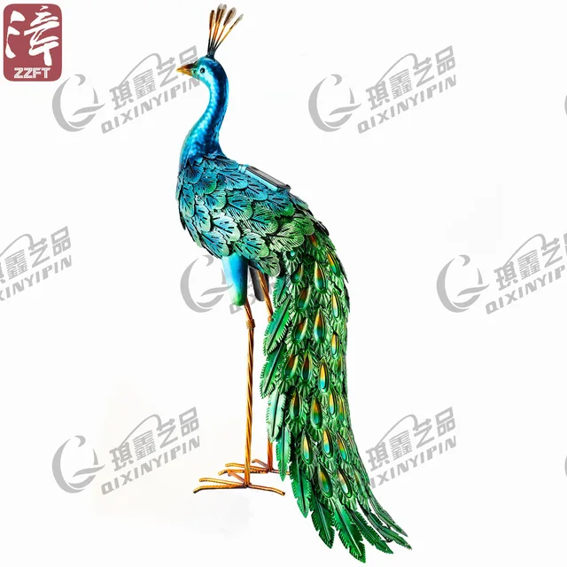 Metal Solar Peacock Statue
