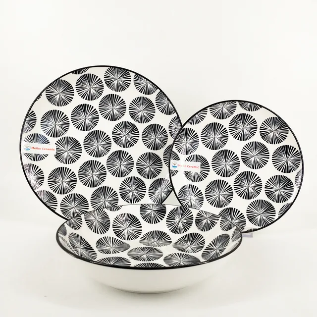 Hot sales porcelain dinner set with inside pad printing with color rim
