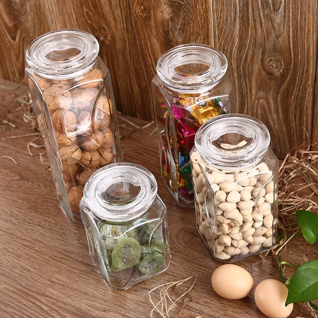 New glass storage jar with glass lid glass sugar jar glass tea jar glass food storage jar
