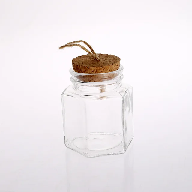 Mini glass canister with cork+hemp rope handle