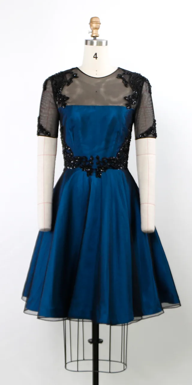 Women's Half Sleeve Swing Dress Novel beading pattern A Line mikado party Dress