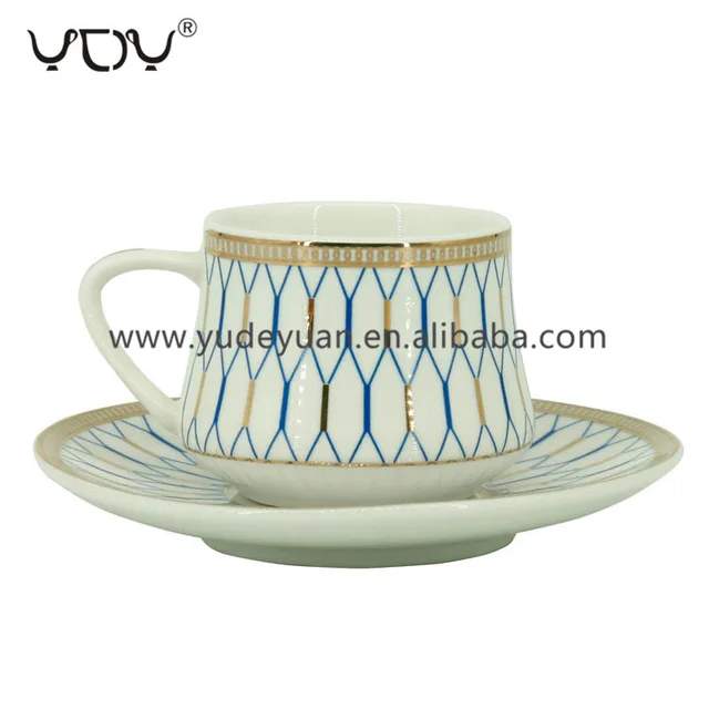 YDY wholesale price blue gold rim handle 90cc tea coffee cup saucer