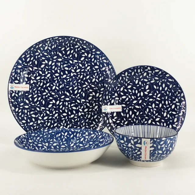 Flower design pad printing porcelain dinner set with color rim